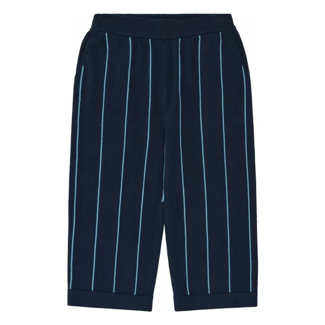 Striped Trousers Extra Fine Knit Organic Cotton | Navy blue