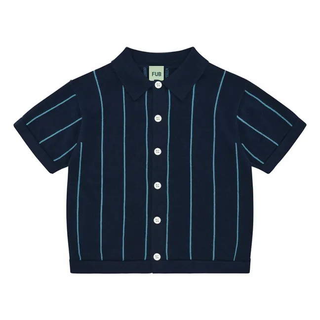 Chemise Rayée Maille Extra Fine Coton Bio | Bleu marine