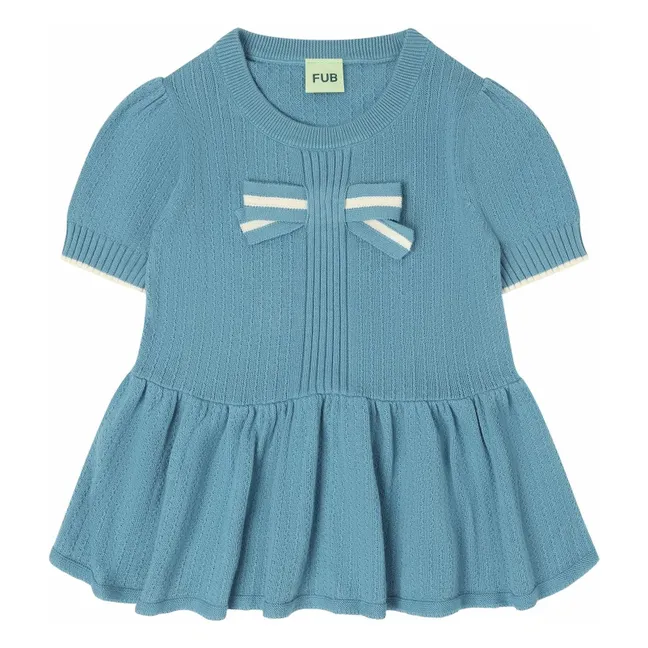 T-shirt Bow Maille Fine Coton Bio | Bleu azur