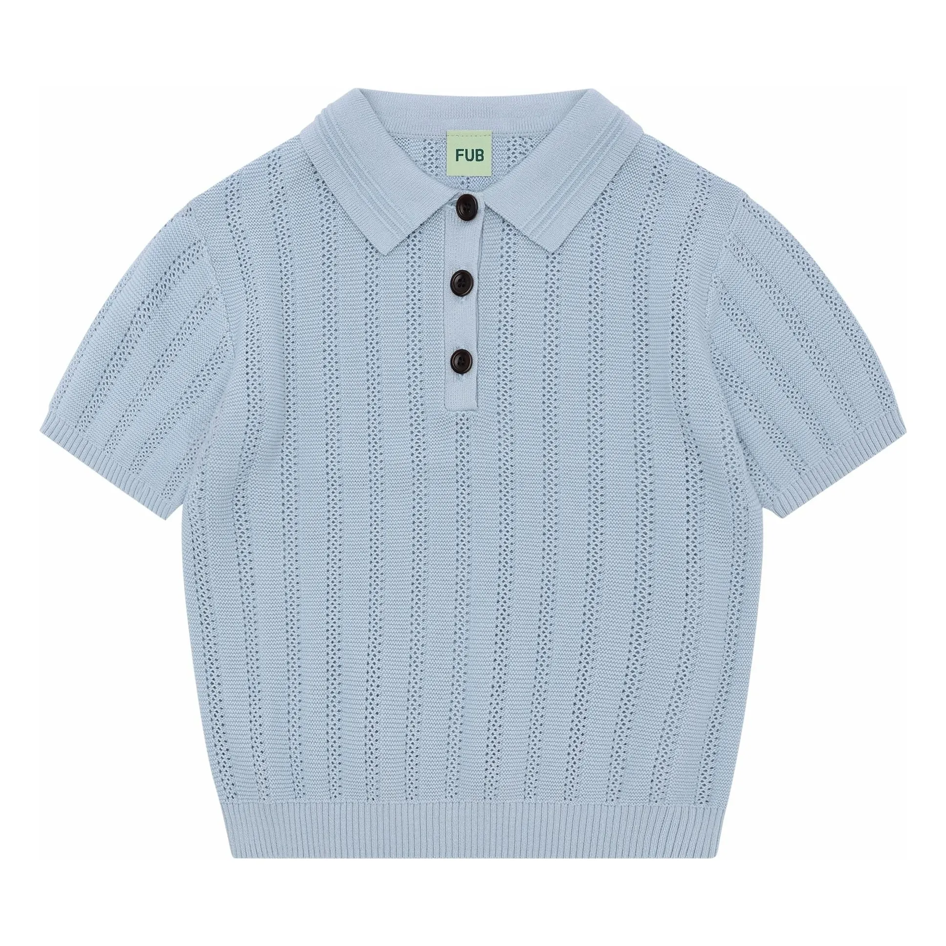 Fub Pale Blue Organic Cotton Fine Knit Structure Polo Shirt