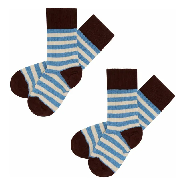 Set of 2 Pairs of Classic Striped Socks | Azure blue