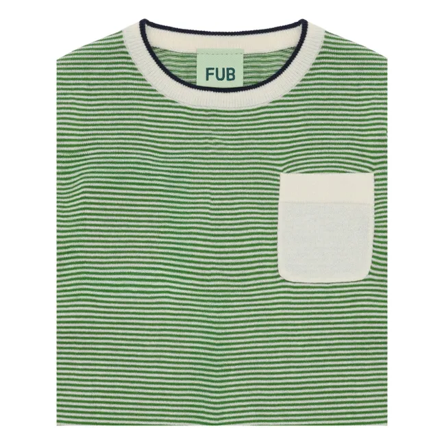 Camiseta de rayas de punto fino de algodón orgánico | Verde