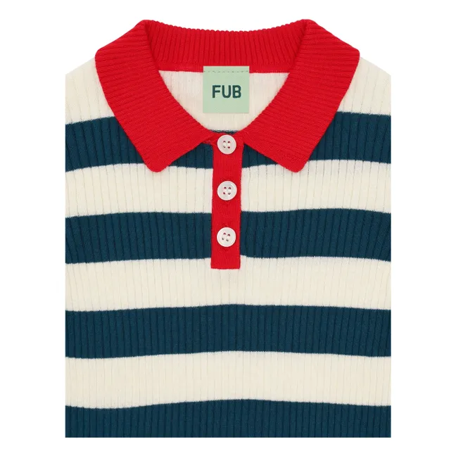 Polo a righe a costine in cotone biologico a maglia fine | Blu marino