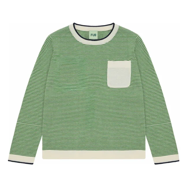 T-shirt a righe in cotone organico a maglia fine | Verde