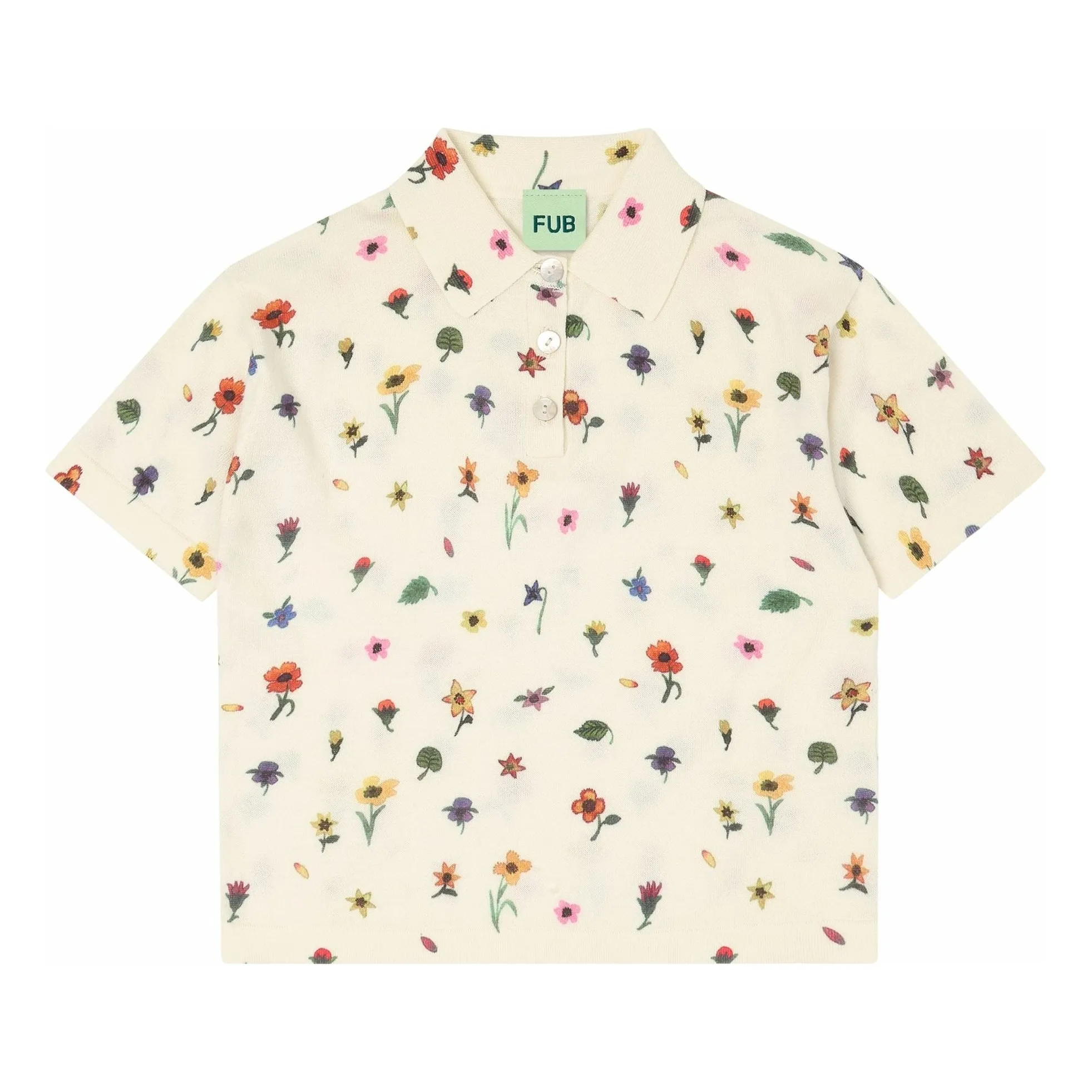 Fub Ecru Floral Polo Shirt Extra Fine Mesh Organic Cotton