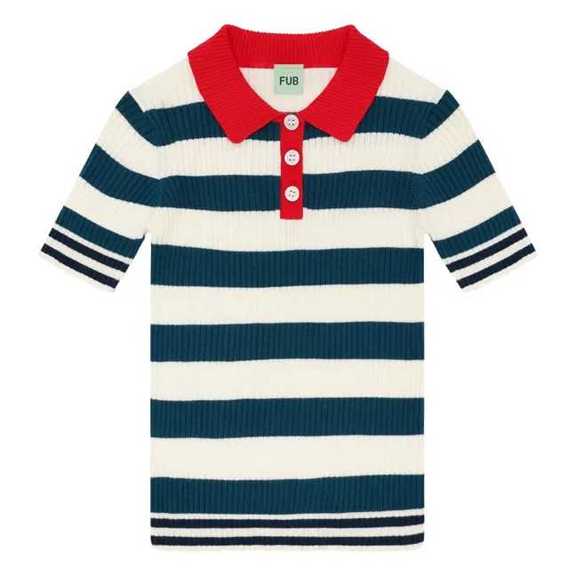 Polo a righe a costine in cotone biologico a maglia fine | Blu marino