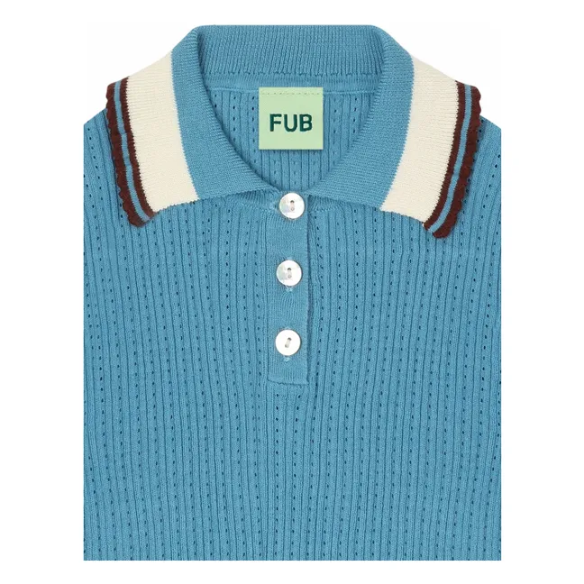 Polo Pointelle de punto fino de algodón ecológico | Azul Mar