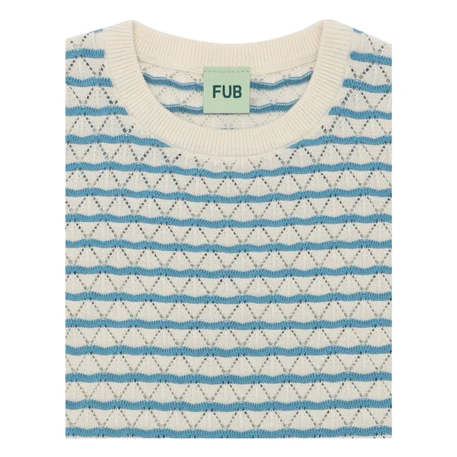 T-shirt Pointelle Maille Fine Coton Bio | Bleu azur