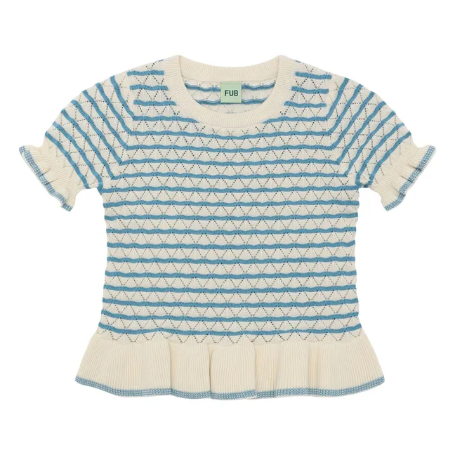 T-shirt in cotone biologico a maglia fine Pointelle | Blu acqua