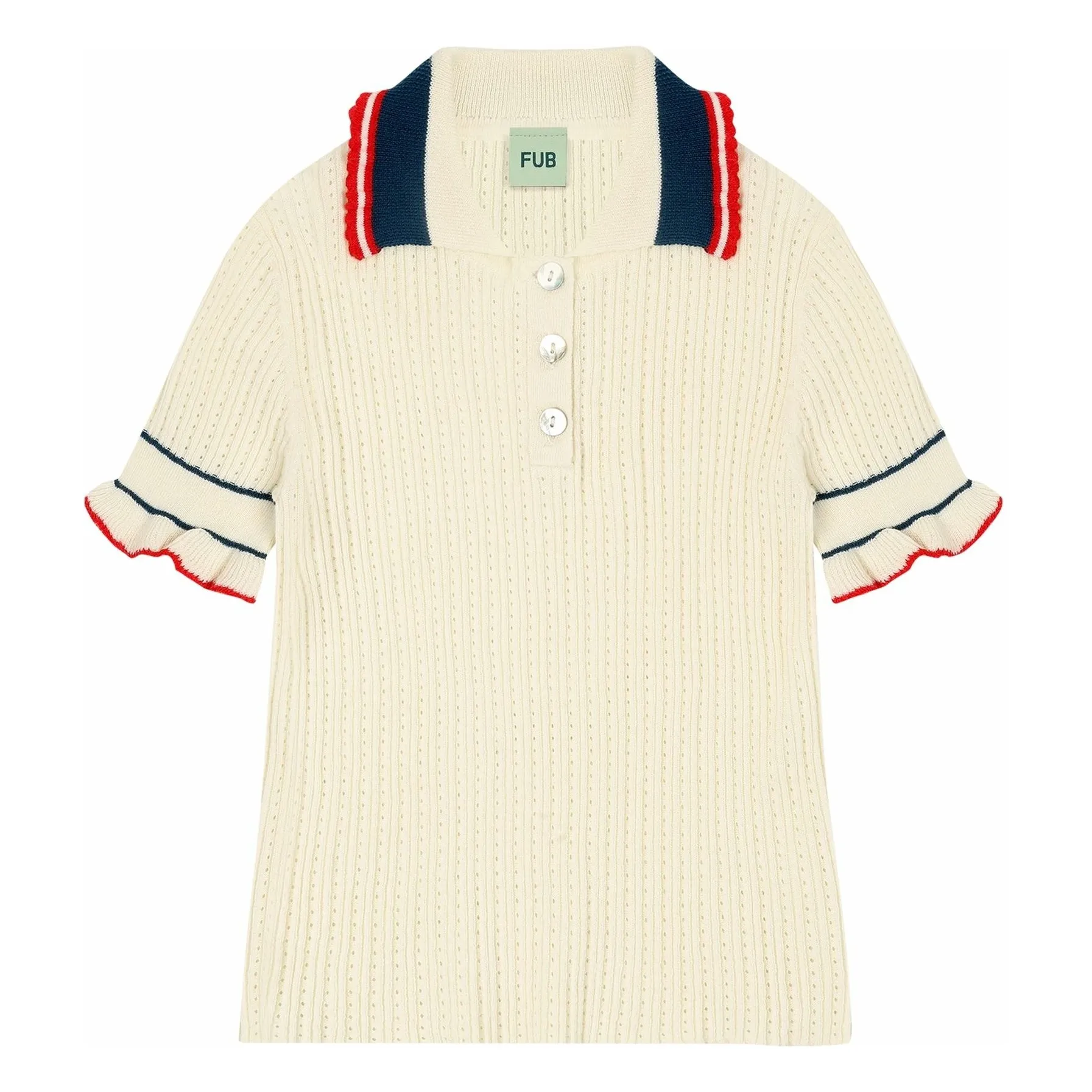 Fub Ecru Polo Pointelle Maille Fine Coton Bio