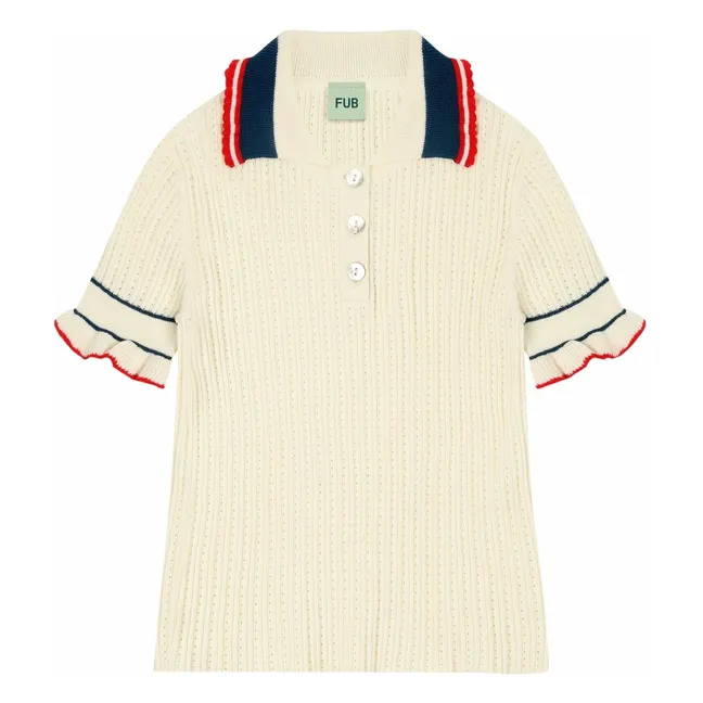 Polo in cotone biologico a maglia fine Pointelle | Ecru