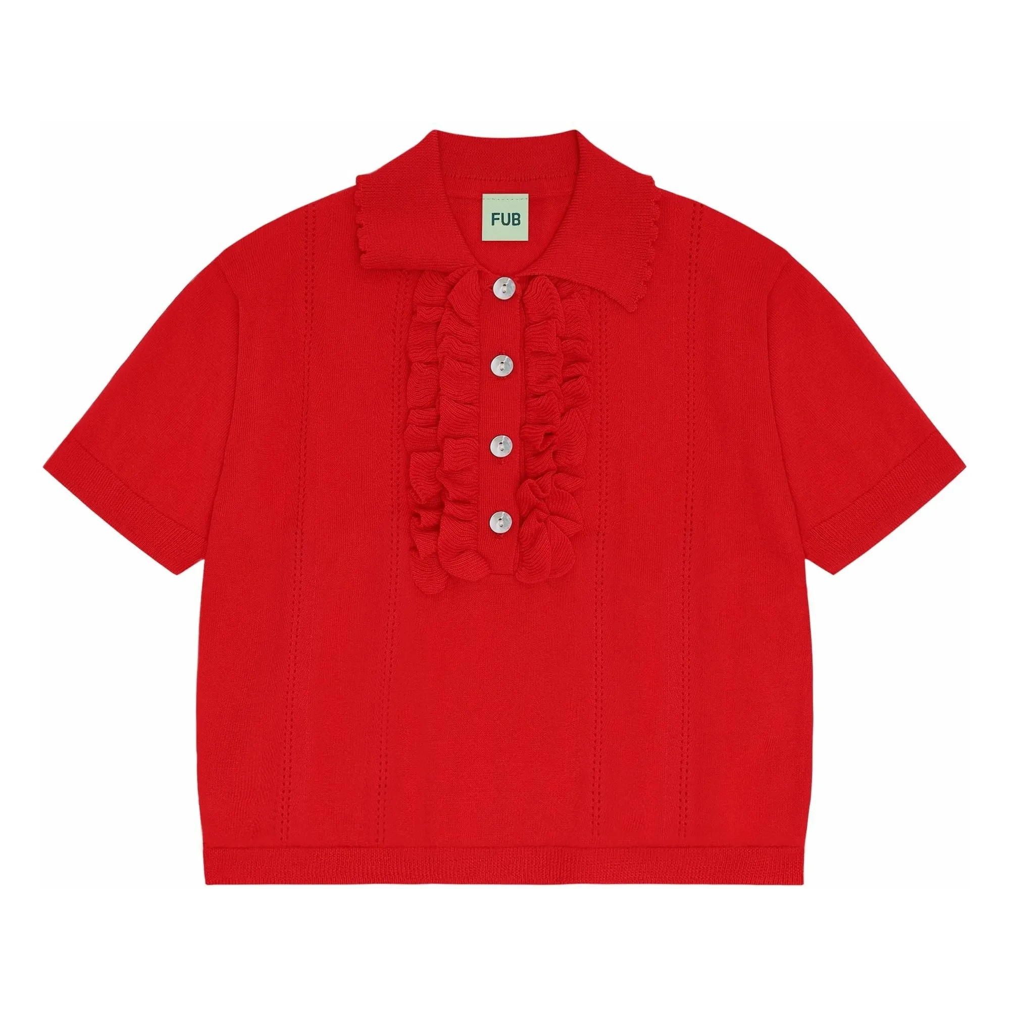Polo Volants Maille Extra Fine Coton Bio | Rouge- Image produit n°0