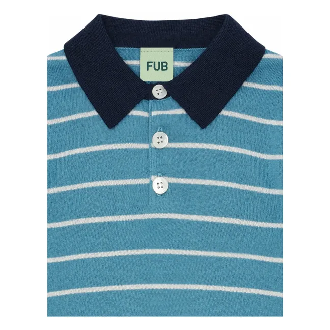 Polo de rayas de punto extrafino Algodón orgánico | Azul Mar