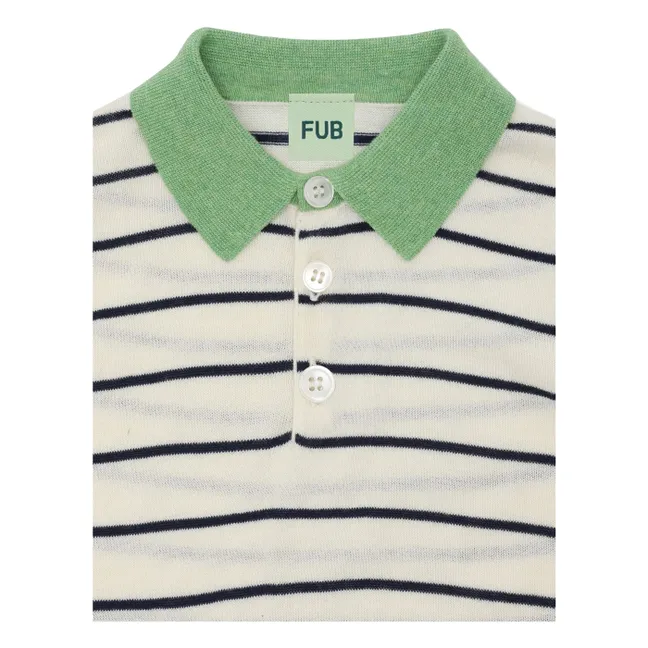 Polo a righe in cotone biologico Extra Fine Knit | Ecru