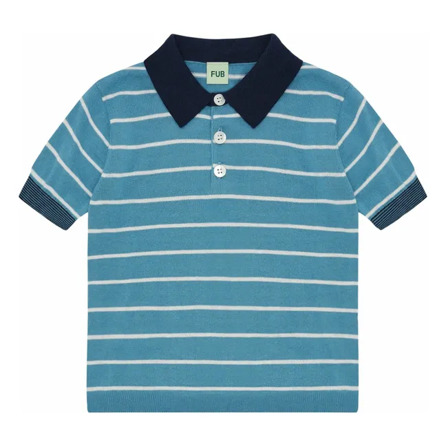 Polo a righe in cotone biologico Extra Fine Knit | Blu acqua