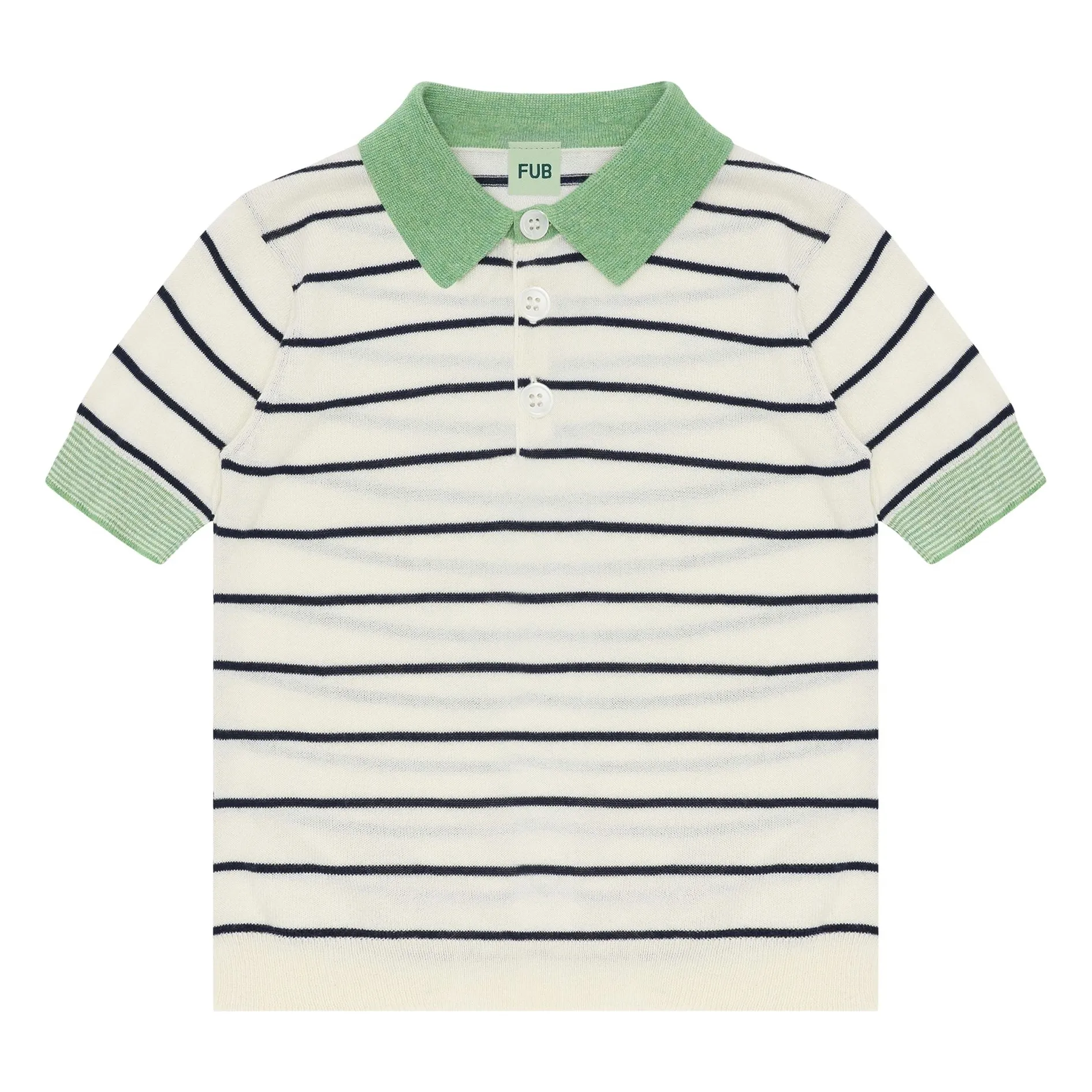 Fub Ecru Striped Polo Shirt Extra Fine Knit Organic Cotton