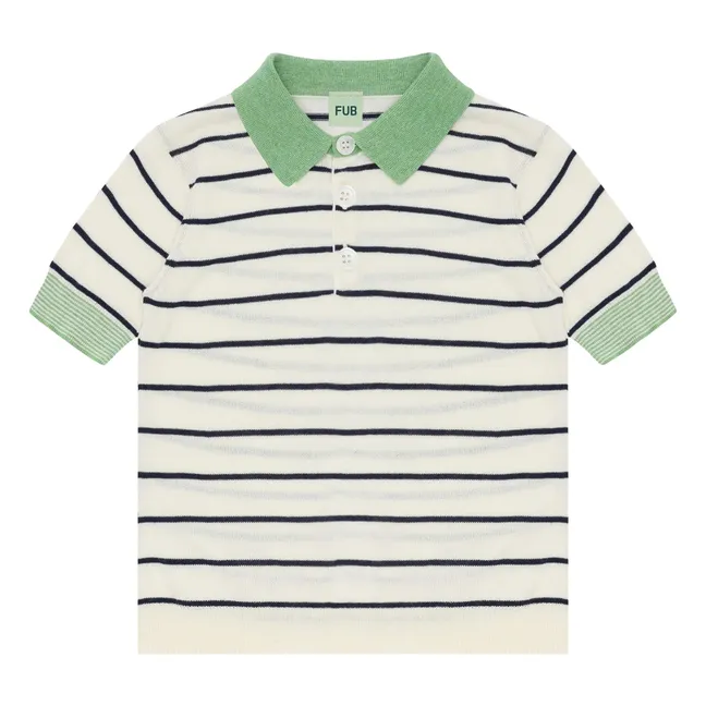 Polo a righe in cotone biologico Extra Fine Knit | Ecru
