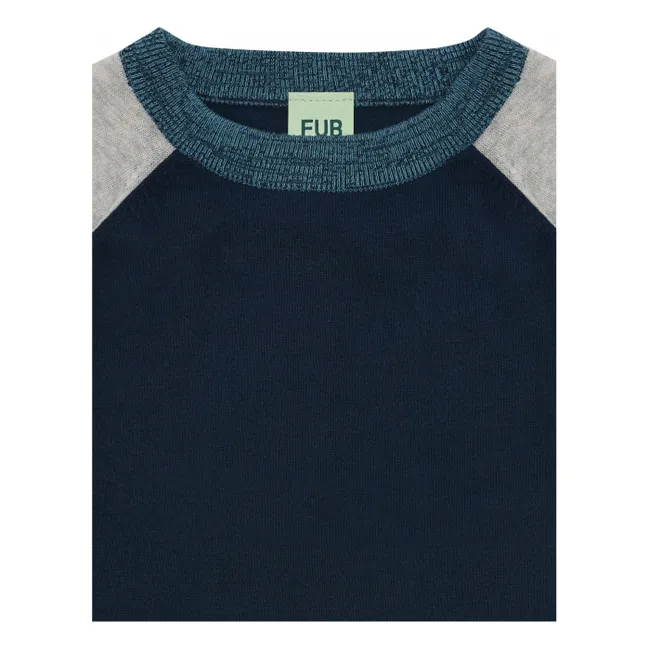 Camiseta Colorblock Malla Extrafina Algodón Ecológico | Azul Marino