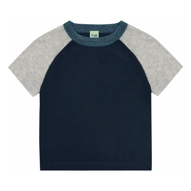 Camiseta Colorblock Malla Extrafina Algodón Ecológico | Azul Marino