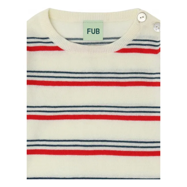 Body de algodón orgánico a rayas y manga larga | Rojo