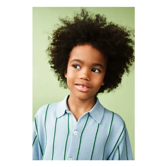 Chemise Rayée Maille Extra Fine Coton Bio | Bleu pâle