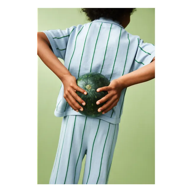 Pantaloni a righe in cotone organico a maglia extra fine | Azzurro fiordaliso