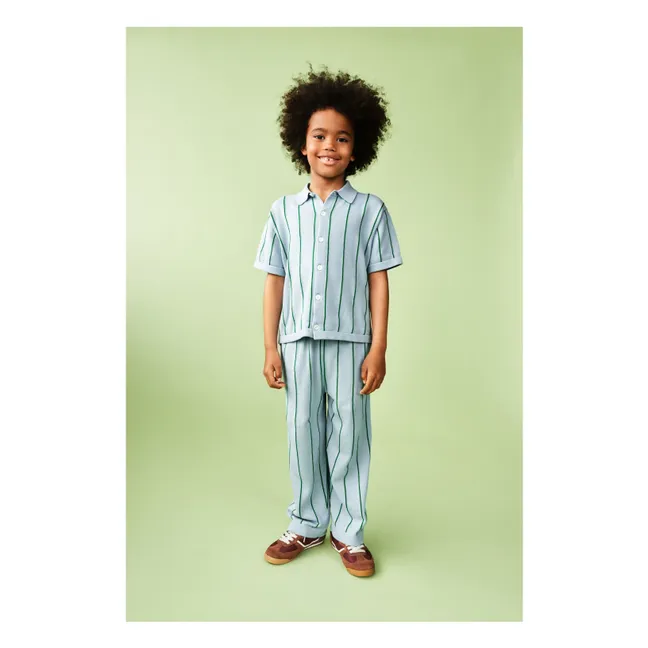 Pantalón de rayas de punto extrafino de algodón ecológico | Azul Pálido