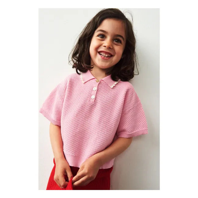 Polo Oversize Piqué Punto Fino Algodón Ecológico | Rosa Bombón