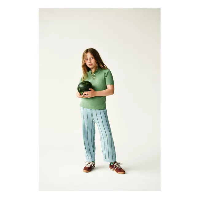 Pantalon Rayé Maille Extra Fine Coton Bio | Bleu pâle