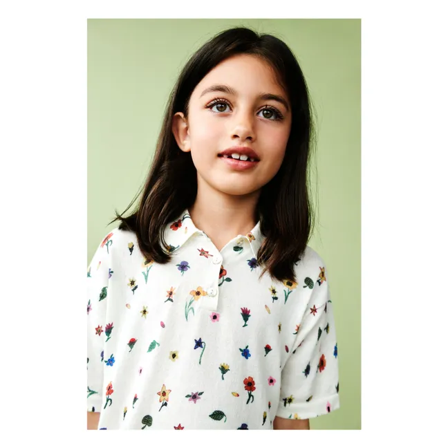 Polo in cotone biologico a maglia extra fine a fiori | Ecru