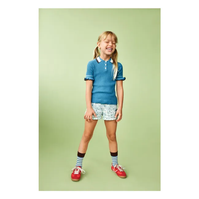 Polo Pointelle de punto fino de algodón ecológico | Azul Mar