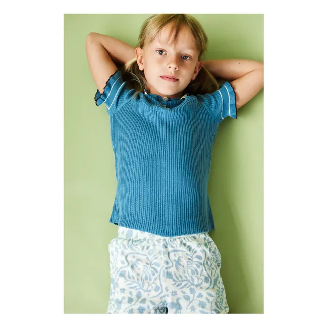 Polo in cotone biologico a maglia fine Pointelle | Blu acqua