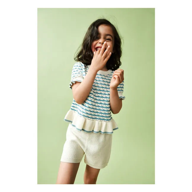 Camiseta Pointelle de punto fino de algodón ecológico | Azul Mar