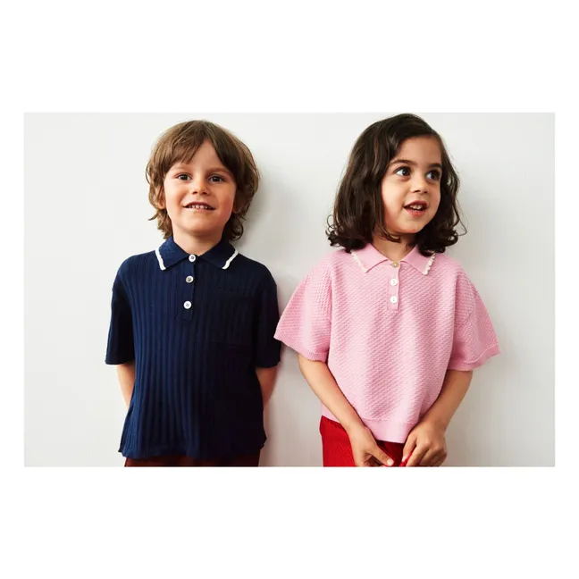 Polo de punto fino de algodón ecológico | Azul Marino