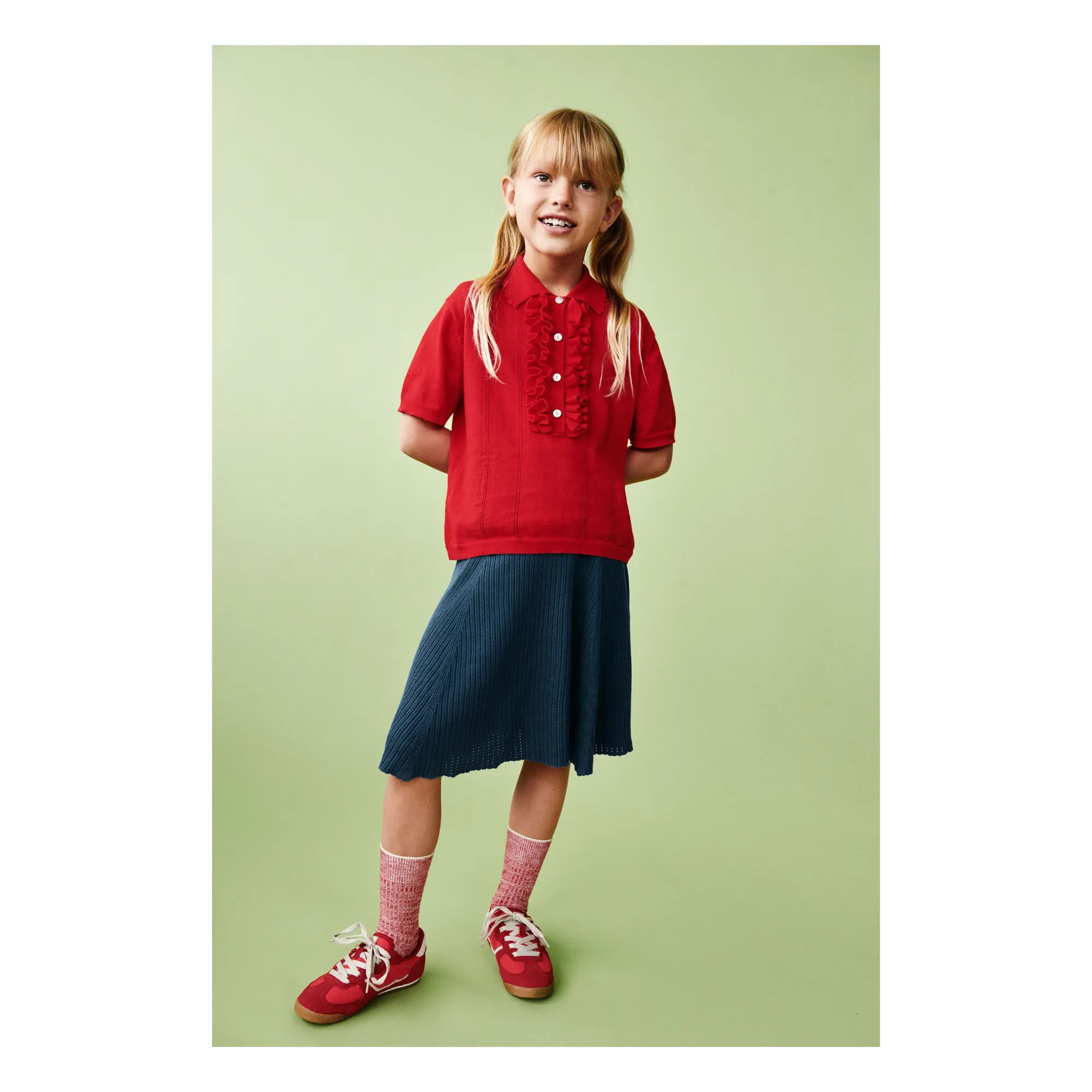 Polo Volants Maille Extra Fine Coton Bio | Rouge- Image produit n°1