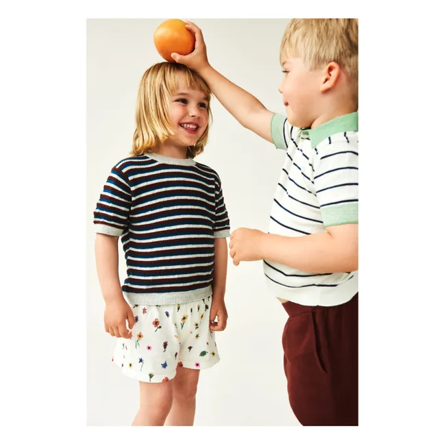 Short Fleuri Maille Extra Fine Coton Bio | Ecru