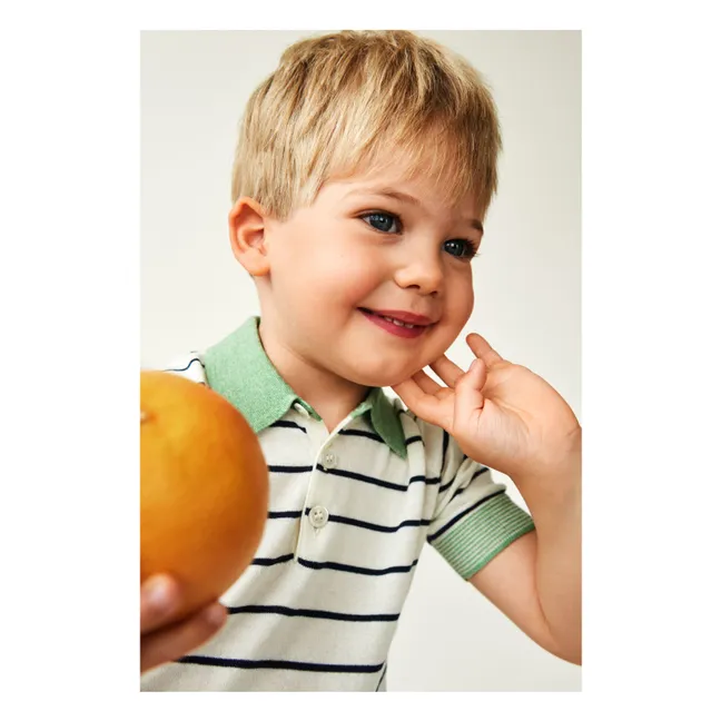 Polo a righe in cotone biologico Extra Fine Knit | Ecru