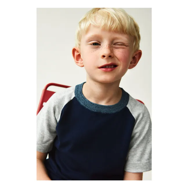 T-shirt Colorblock Maille Extra Fine Coton Bio | Bleu marine