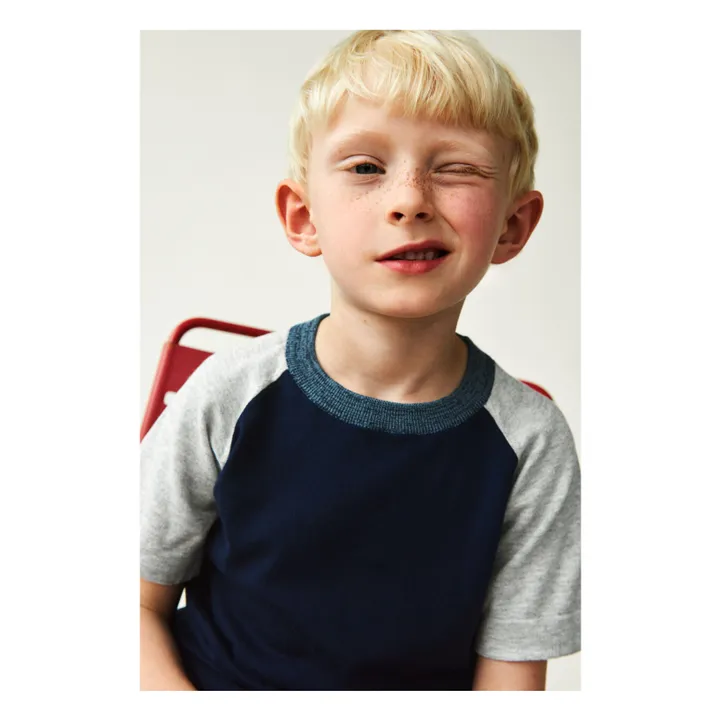 Camiseta Colorblock Malla Extrafina Algodón Ecológico | Azul Marino- Imagen del producto n°1