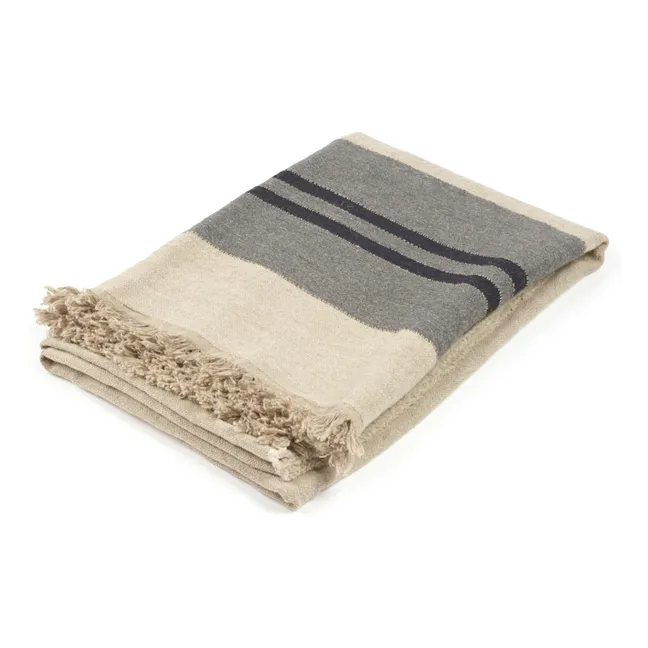 Black House Stripe linen throw | Carbon
