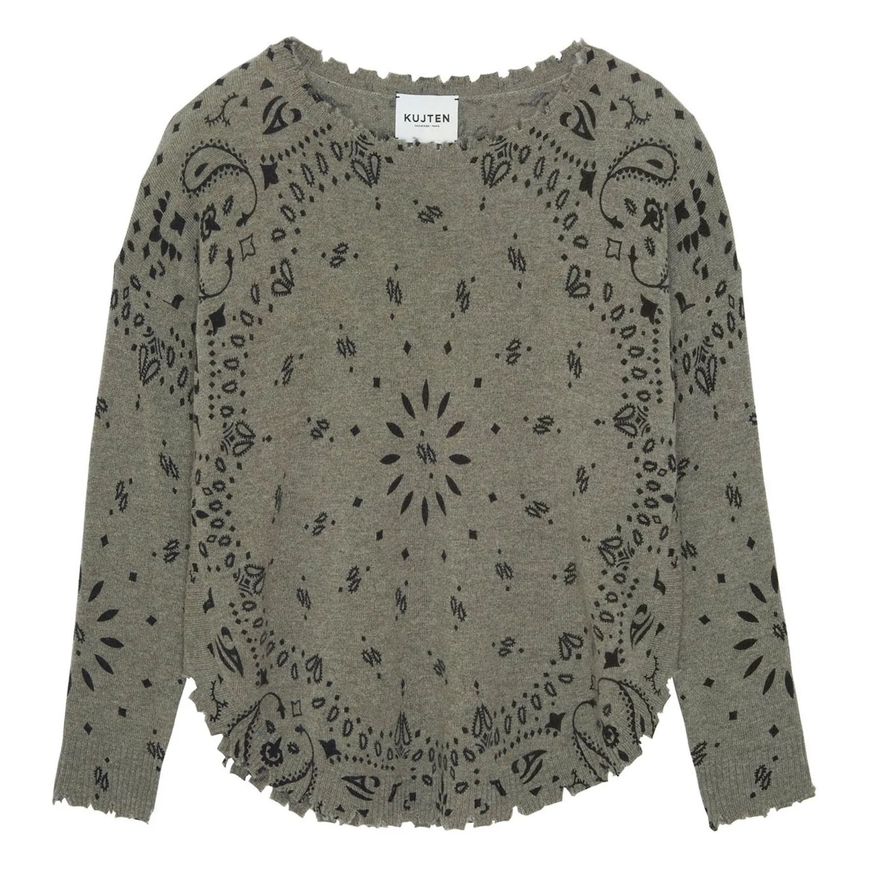 Kujten Marled Khaki Mela Bandana Cashmere Sweater