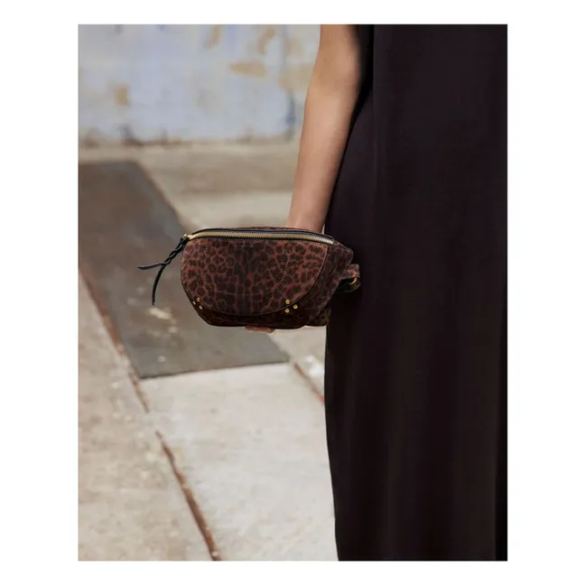 Sac Banane Lino Croûte Velours Léopard | Marron