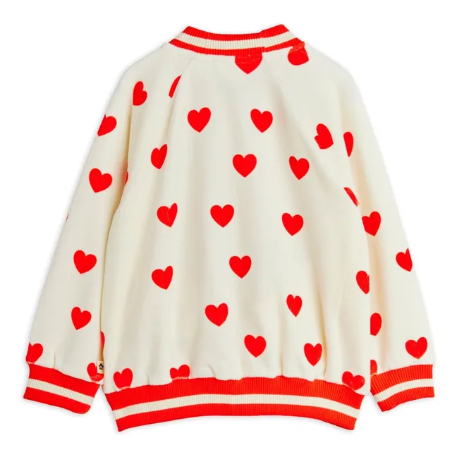 Gilet Zippé Cœurs Velours Coton Bio | Blanc