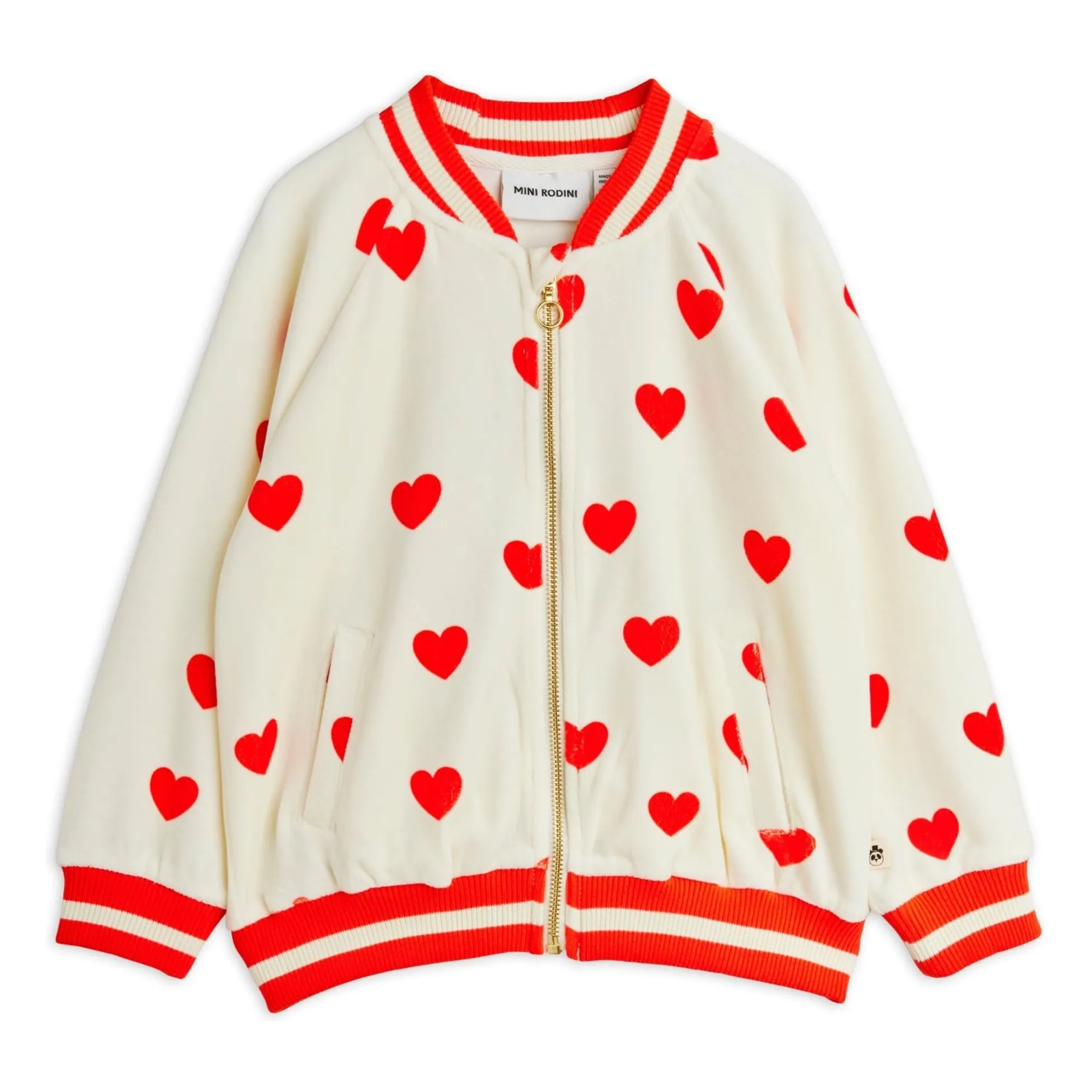 Mini Rodini White Organic Cotton Velvet Hearts Zipped Vest
