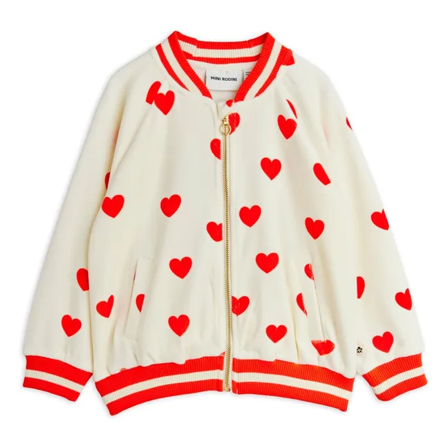 Gilet Zippé Cœurs Velours Coton Bio | Blanc