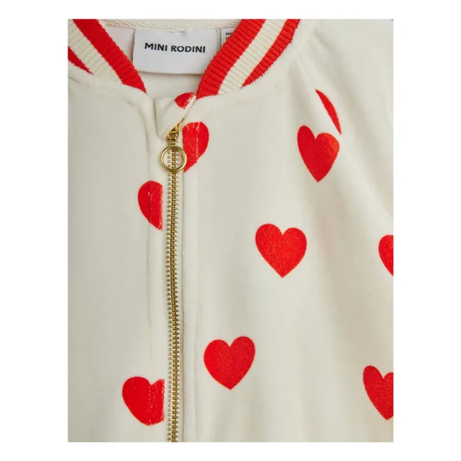 Gilet Zippé Cœurs Velours Coton Bio | Blanc