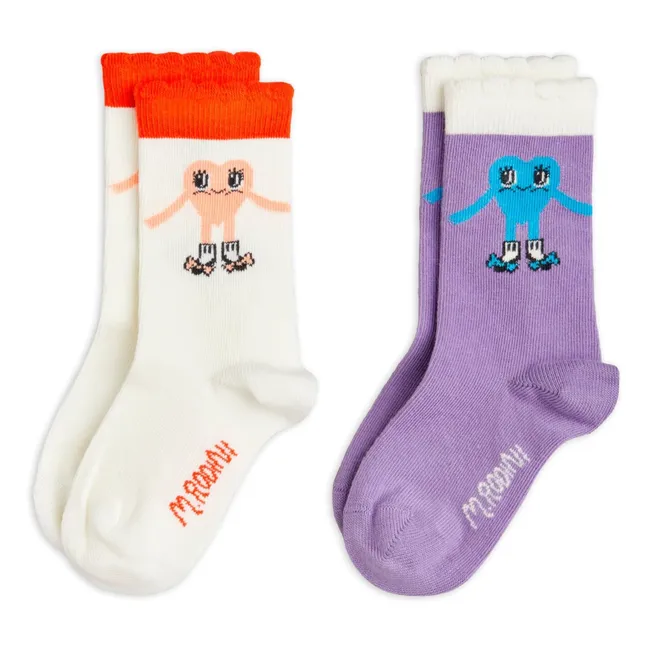 Lot de 2 Paires de Chaussettes Cœur Coton Bio | Blanc