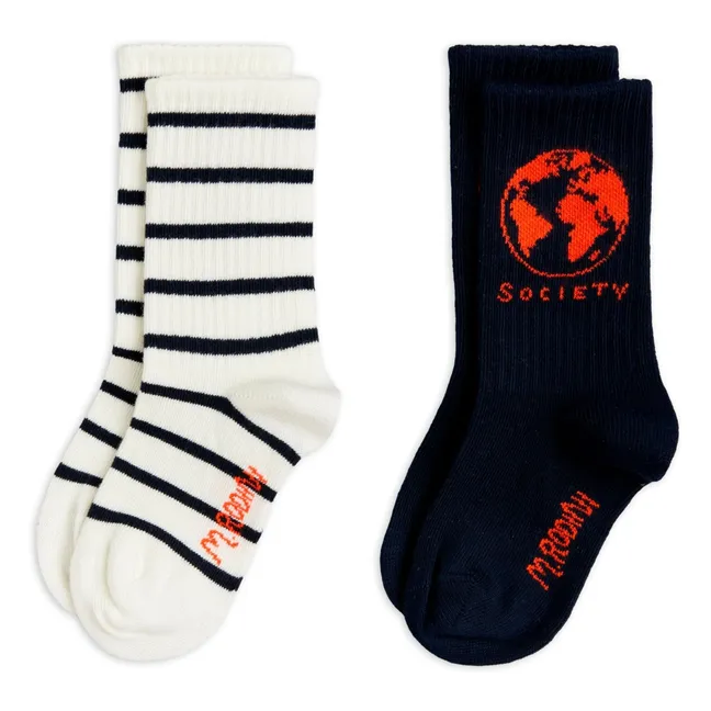 2 Paar gestreifte Socken aus Bio-Baumwolle | Navy