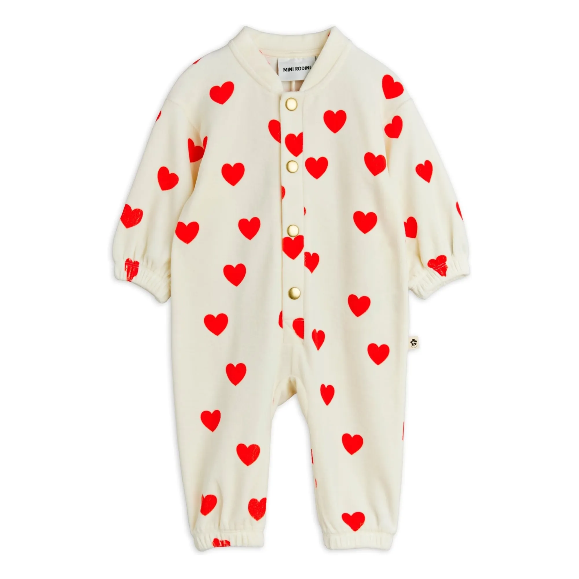 Mini Rodini White Organic Cotton Velvet Hearts Jumpsuit