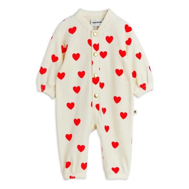 Organic Cotton Velvet Hearts Jumpsuit | White